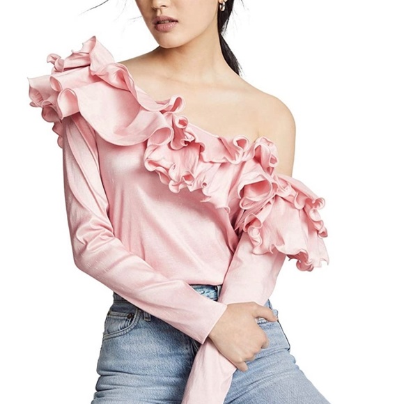 Petersyn Tops - Petersyn Lou One Shoulder Ruffle Top Size S Pink